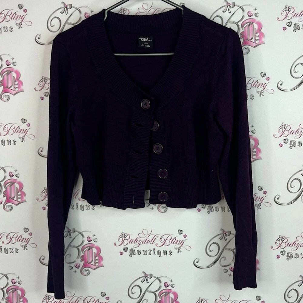Tribal cardigan royal purple Deep Purple Knit Cardigan button up